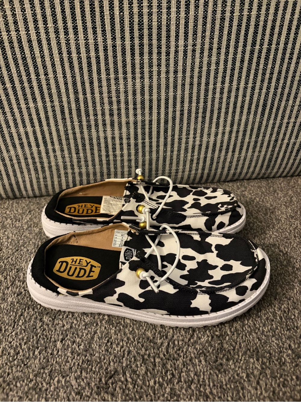 Hey Dude Cow Print Slip-On Shoes - Black & White